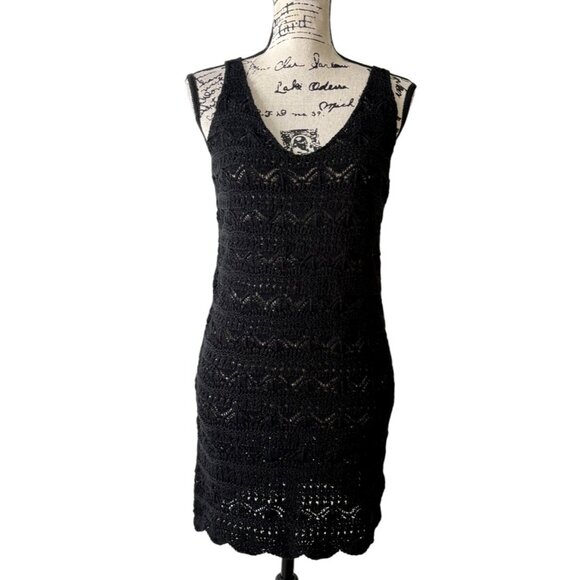 Mikuta The Black Crochet Tank Dress Sleeveless Linen Cotton Blend Size S NEW - Picture 1 of 9